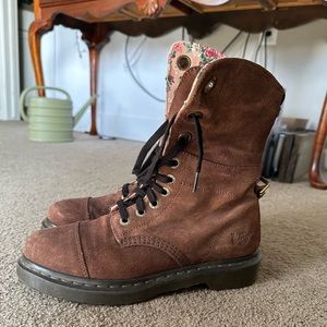 Dr. Martens Brown Leather Suede Lace Up Aimilie Combat Boots